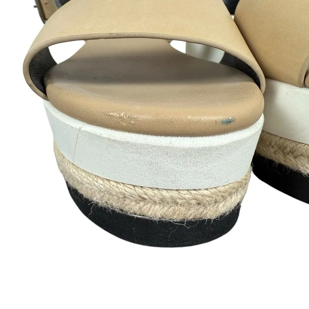 Via Spiga Tan Leather Espadrille Platform Wedge Sandals Slingback Women 8.5